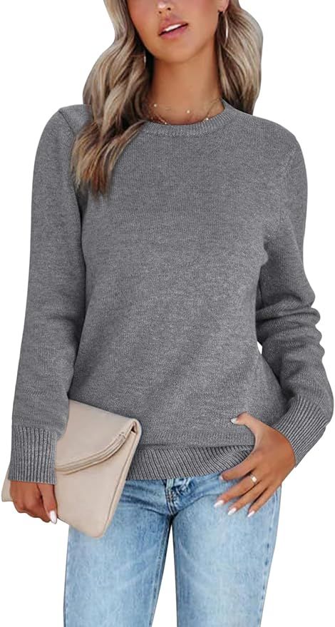 LAISHEN Womens Fall Fashion 2023 Long Sleeve Sweaters Casual Loose Color Block Crew Neck Knit Pul... | Amazon (US)
