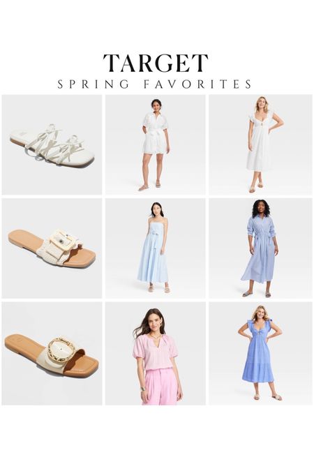 Target spring favorites 😍 bow sandals spring dresses blue and white outfit ideas scalloped slides blue dress ruffle eyelet pleated maxi a new day 

#LTKstyletip #LTKfindsunder50 #LTKsalealert