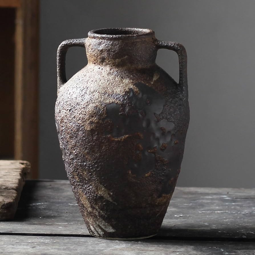 Rustic Ceramic Flower Vase, Antique Vases for Home Decor, Farmhouse Textured Vintage Planter for ... | Amazon (US)