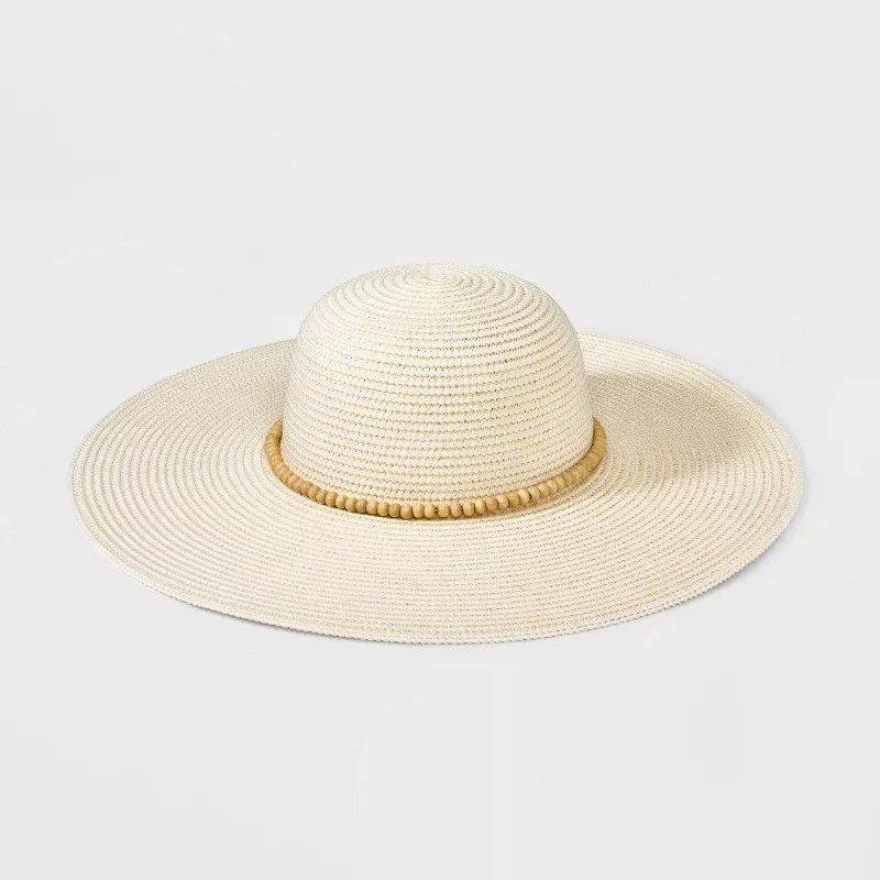 Women's Wide Brim Straw with Beads Floppy Hat - A New Day™ | Target