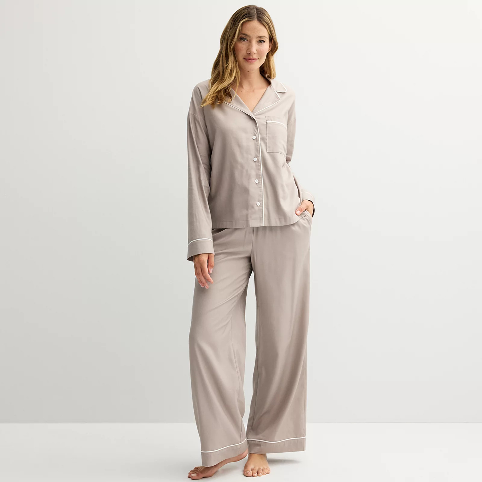 Women's Sonoma Goods For Life® Woven Notch Pajama Top & Pajama Pants Set | Kohl's