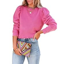 Dokotoo Womens Casual Cropped Sweatshirts Puff Sleeve Crop Pullover Crewneck Cute Tops | Amazon (US)