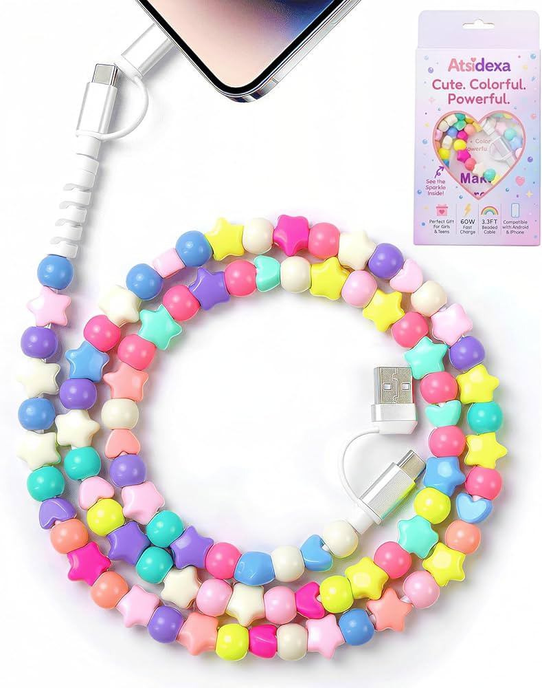 4-in-1 Stars Beaded Charging Cable, Metal Design, Nicely Packed, 60W Fast Charging, MFi Certified... | Amazon (US)