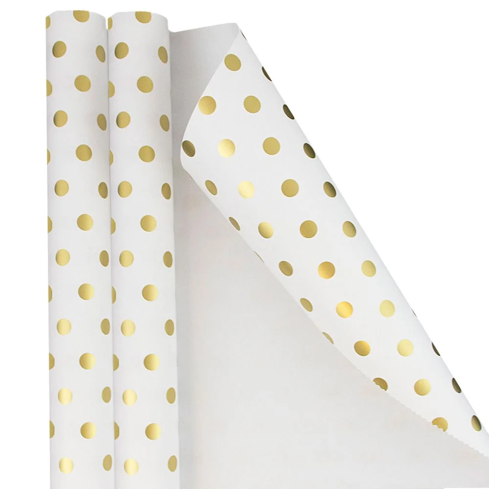JAM Paper Christmas Polka Dot Gift Wrapping Paper, 25 Sq ft, White & Gold Foil Dots, 2/Pack - Wal... | Walmart (US)