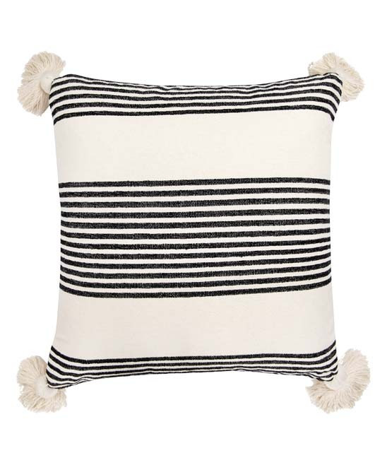 Creative Co-Op Throw Pillows Black - Cream & Black Stripe Tassel-Accent Throw Pillow | Zulily