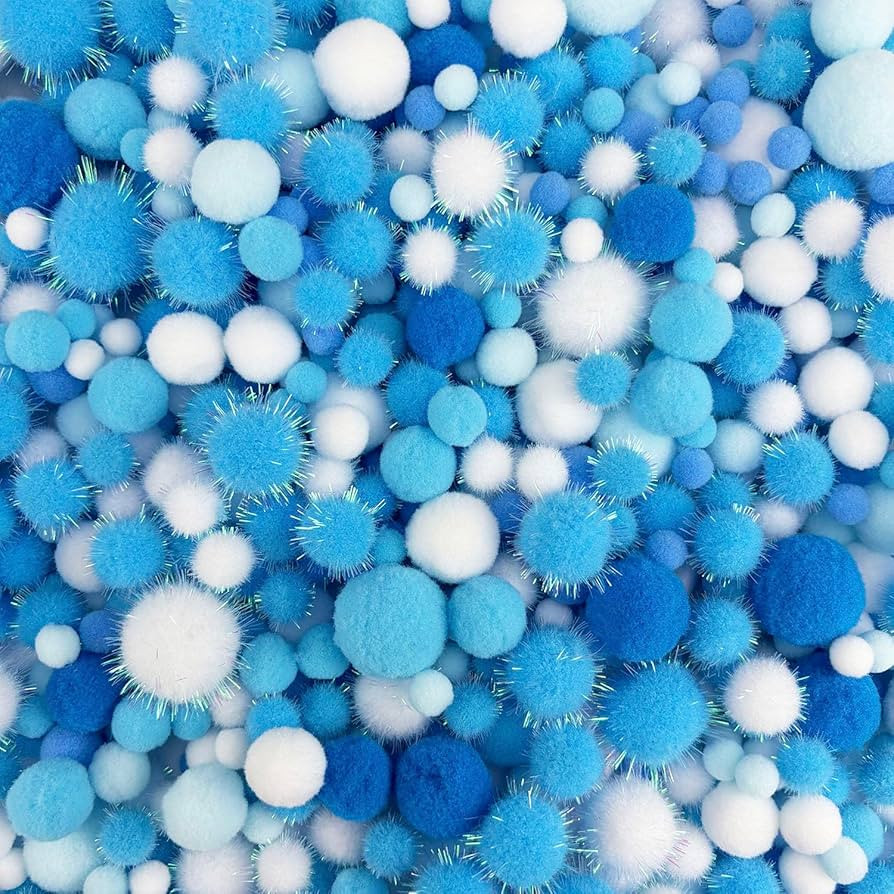JKanruh 1000pcs 0.4 to 1.2 inch Glitter Pompoms Blue White Series Craft Pom Poms,Small Tinsel Pom... | Amazon (US)