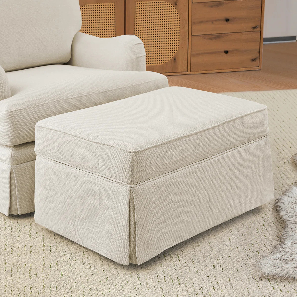 30.3'' W Skirted Upholstered Storage Ottoman | Wayfair North America