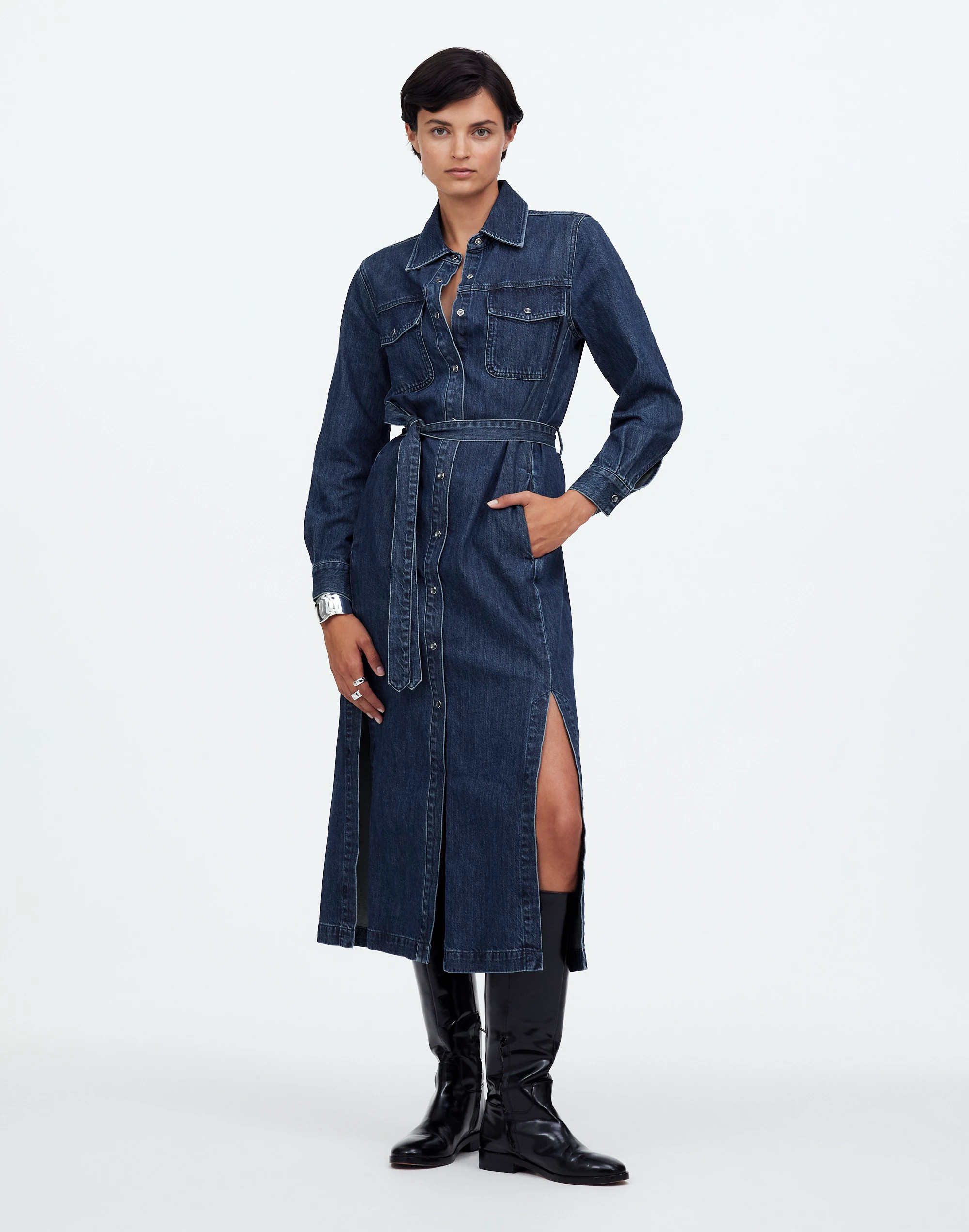 Denim Tie-Waist Midi Shirtdress in Avenida Wash | Madewell