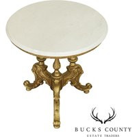 Italian Baroque Style Vintage Gold Gilt Metal Round Marble Top Side Table | Etsy (US)