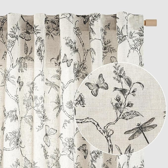 Lazzzy Floral Linen Curtains 96 Inch Length for Living Room Printed Farmhouse Drapes Light Filter... | Amazon (CA)