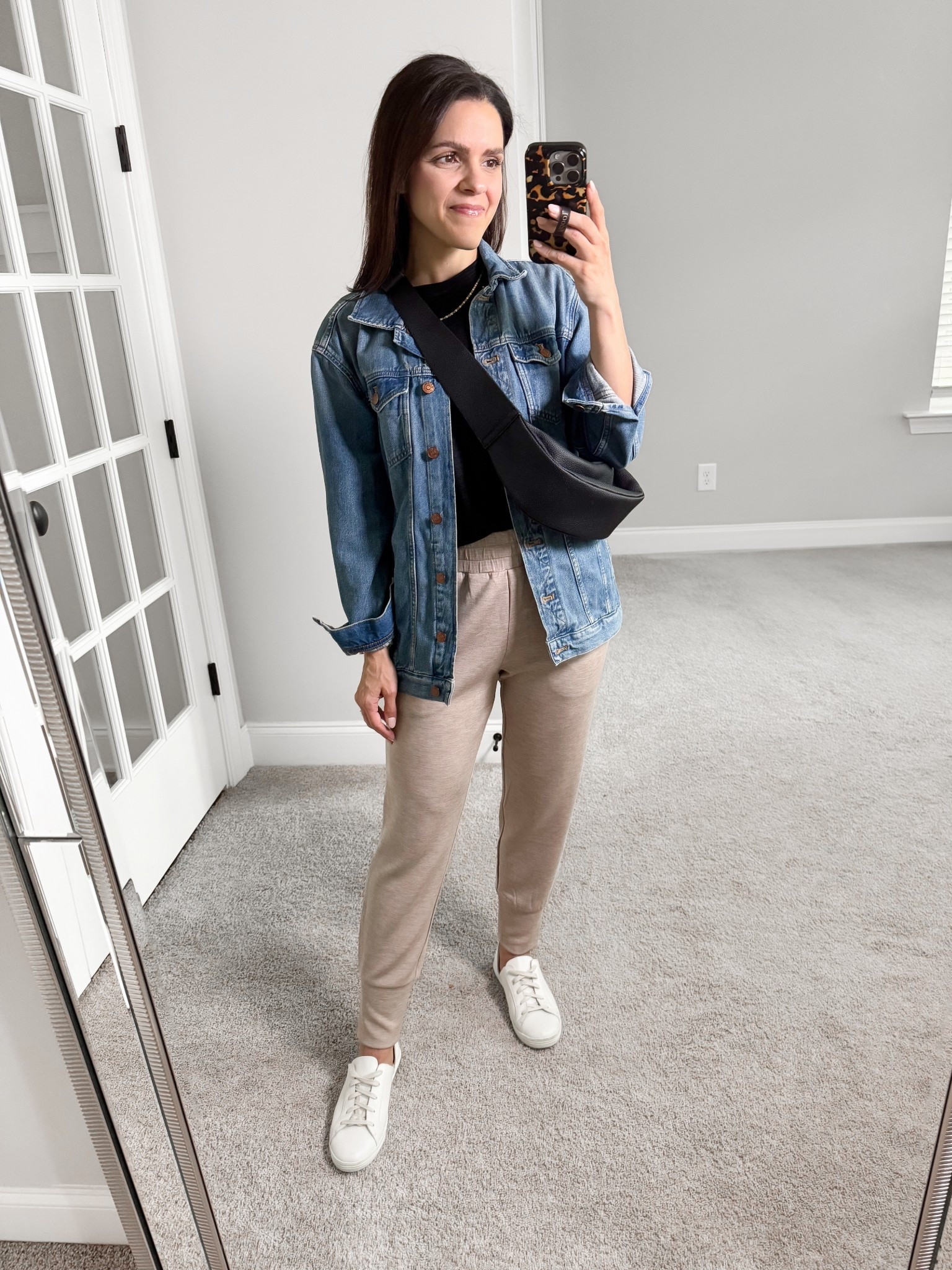 What I wore: Easy casual outfit
Linen tee: J.Crew, XS
Slim pant: Varley, XS
Denim jacket: old, linked similar
Sneakers: Freda Salvador, tts
Leather sling bag: Amazon 

#LTKStyleTip