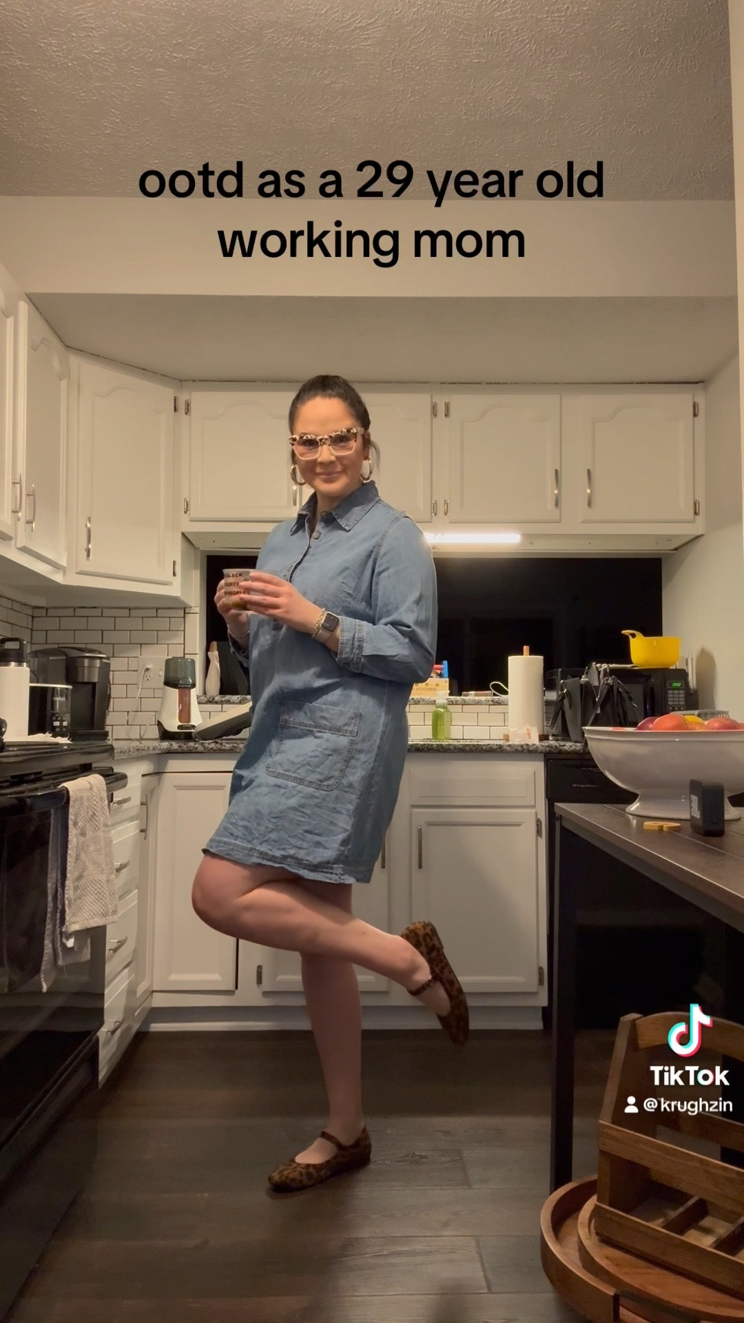 tuesday outfit of the day as a 29 year old working mom of one! 
denim dress, dress, denim
tortoise glasses, glasses
leopard flats, mary jane flats 

#LTKMidsize #LTKFindsUnder50 #LTKSpringSale