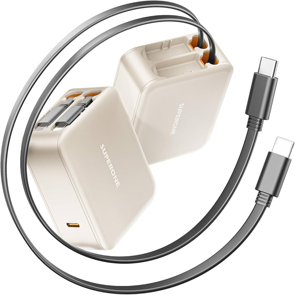SUPERONE Cargador de pared retráctil con cables duales, bloque de cargador USB de 3 puertos, car... | Amazon (US)