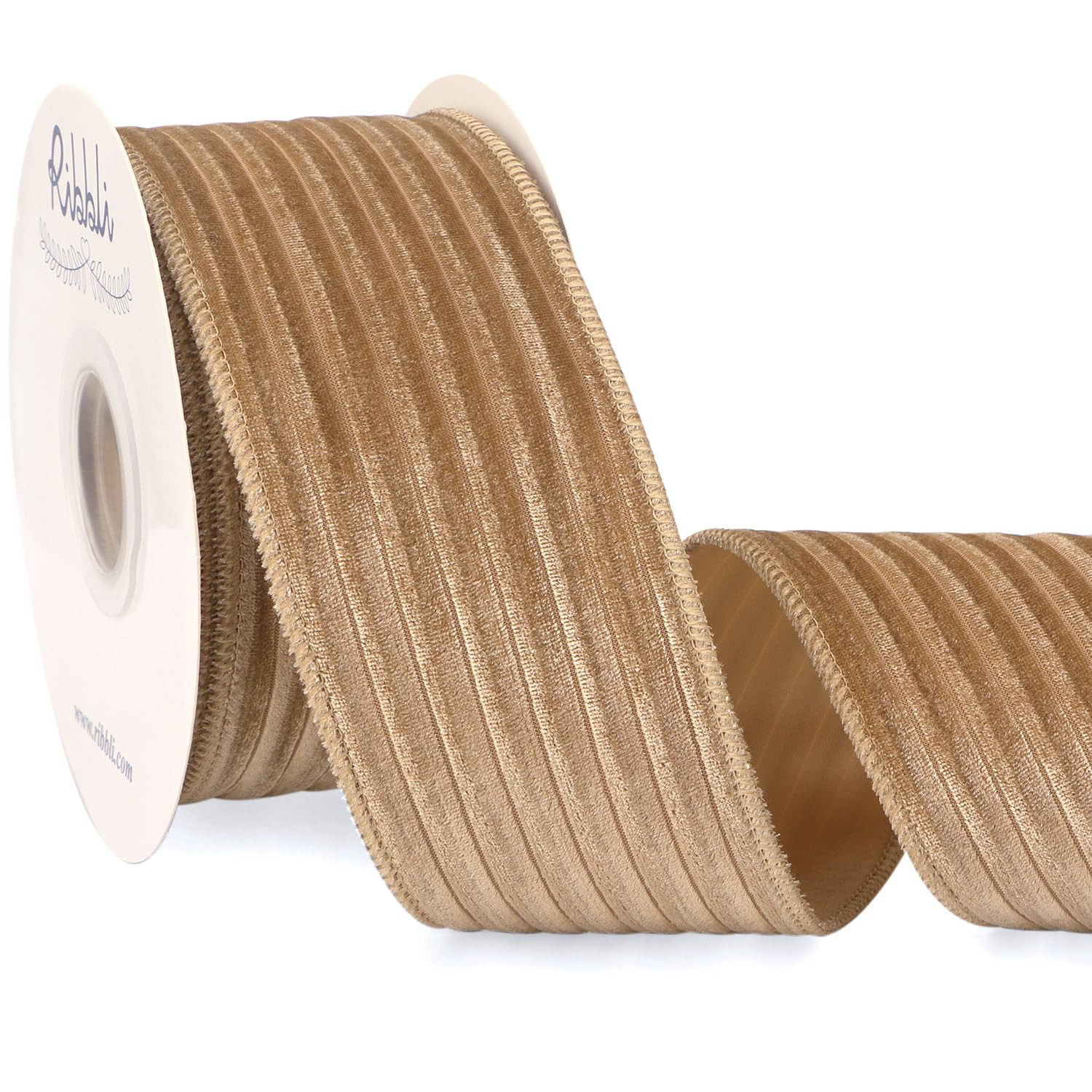 Ribbli Glossy Khaki Velvet Wired Ribbon 2.5 Inch Striped Velvet Christmas Ribbon for Gift Wrappin... | Amazon (US)