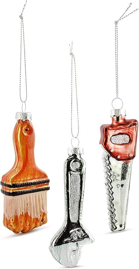 Decorae Glass Handyman Christmas Ornaments (Set of 3); Tools Holiday Decorations with Wrench, Saw... | Amazon (US)