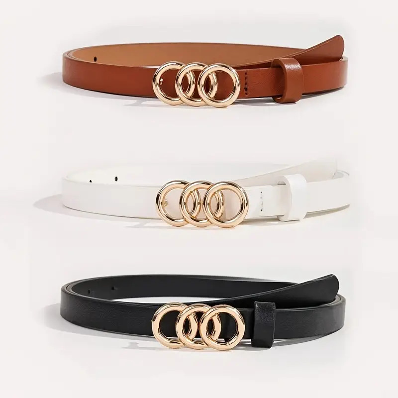 Triple Rings Buckle Belt Classic Pu Leather Thin Belt Casual - Temu | Temu Affiliate Program