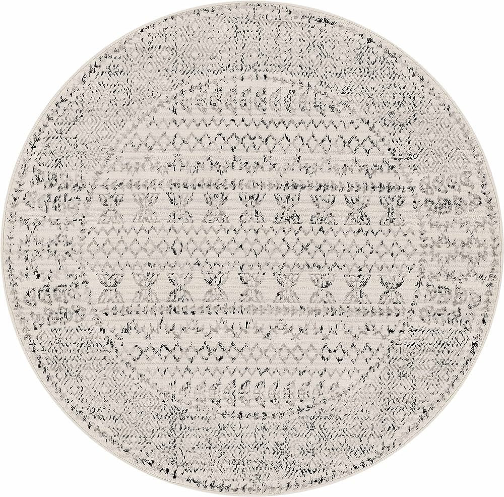 Greig Bohemian Farmhouse Living Room Bedroom, Round Area Rug - Neutral Boho Carpet - Of... | Amazon (US)