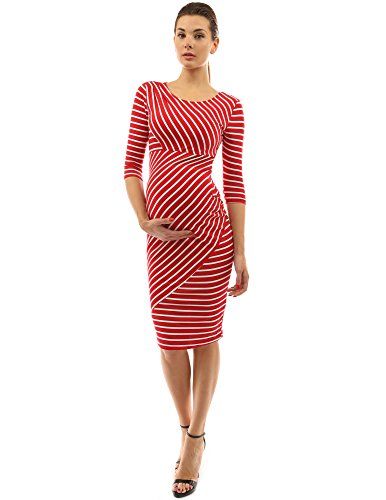 PattyBoutik Mama Striped Elbow Sleeve Maternity Dress (Red and White S) | Amazon (US)