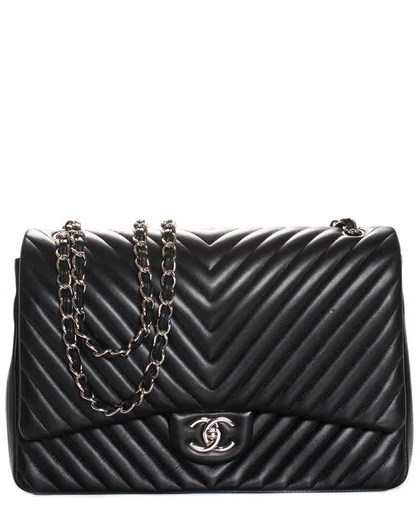 Chanel Black Quilted Leather Classic Chevron Maxi Double Flap Bag | Gilt