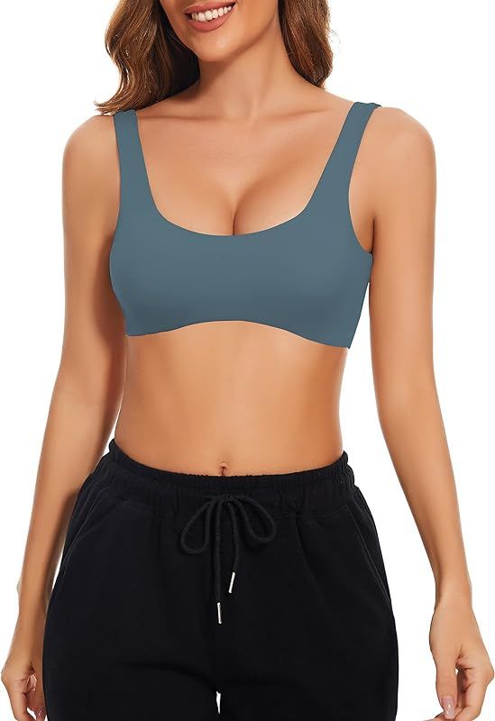 Meladyan Women Sports Bra Scoop Neck Curve Wireless Support Bralette Crop Tank Cami Backless Sleevel | Amazon (US)