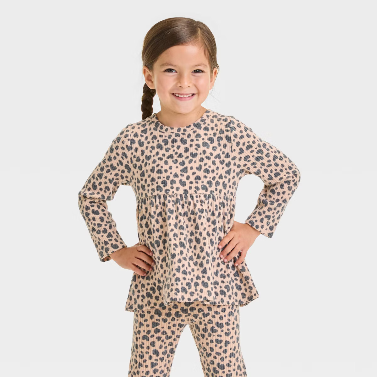 Toddler Girls' Ribbed Leopard Shirt - Cat & Jack™ Beige | Target