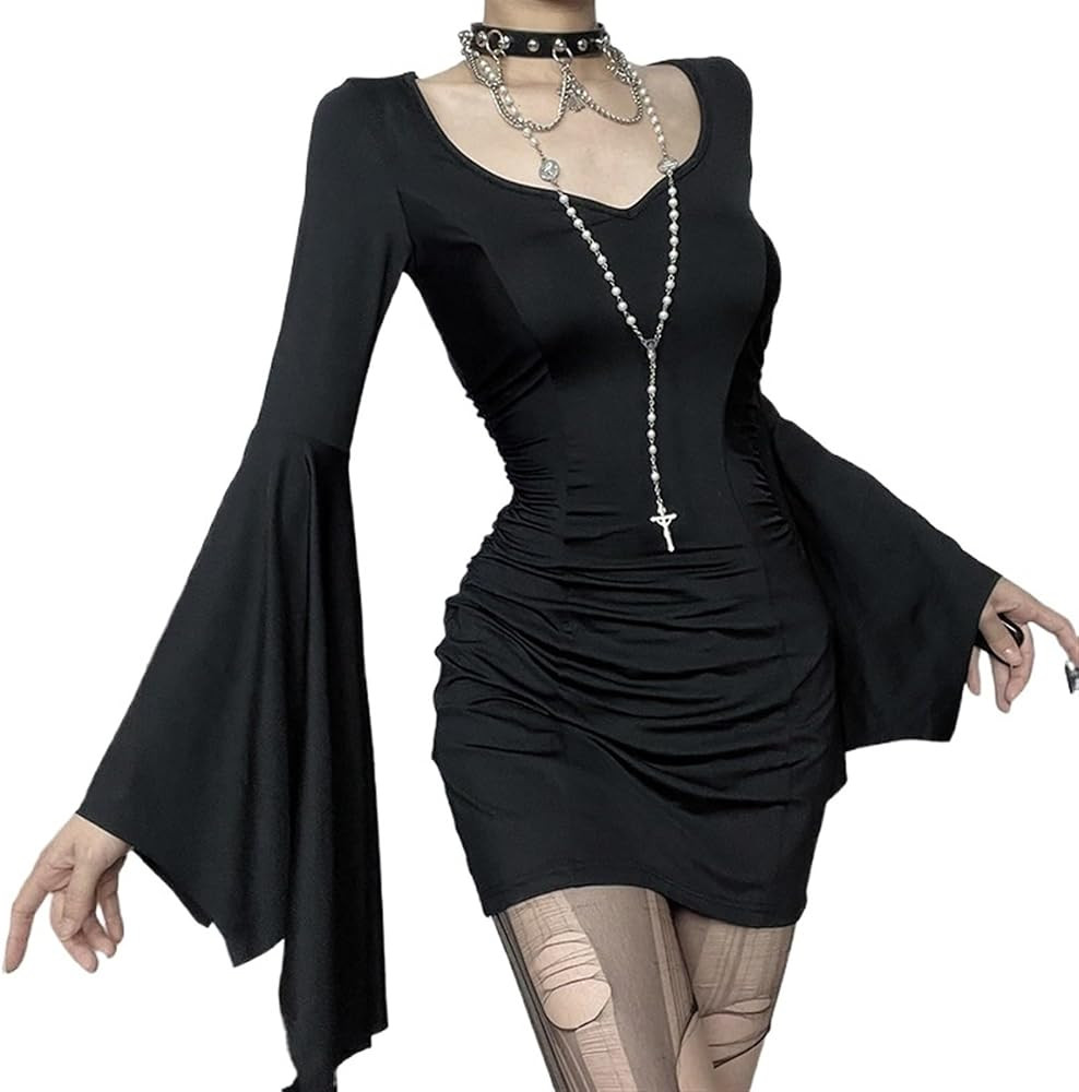BNGD Black Dresses for Women Slim Bat Sleeve Short Dress V-Neck Sheath Wrap Dress | Amazon (US)