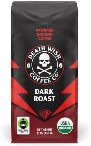 Death Wish Coffee, Organic and Fair Trade Dark Roast Ground Coffee, 16 oz | Amazon (US)