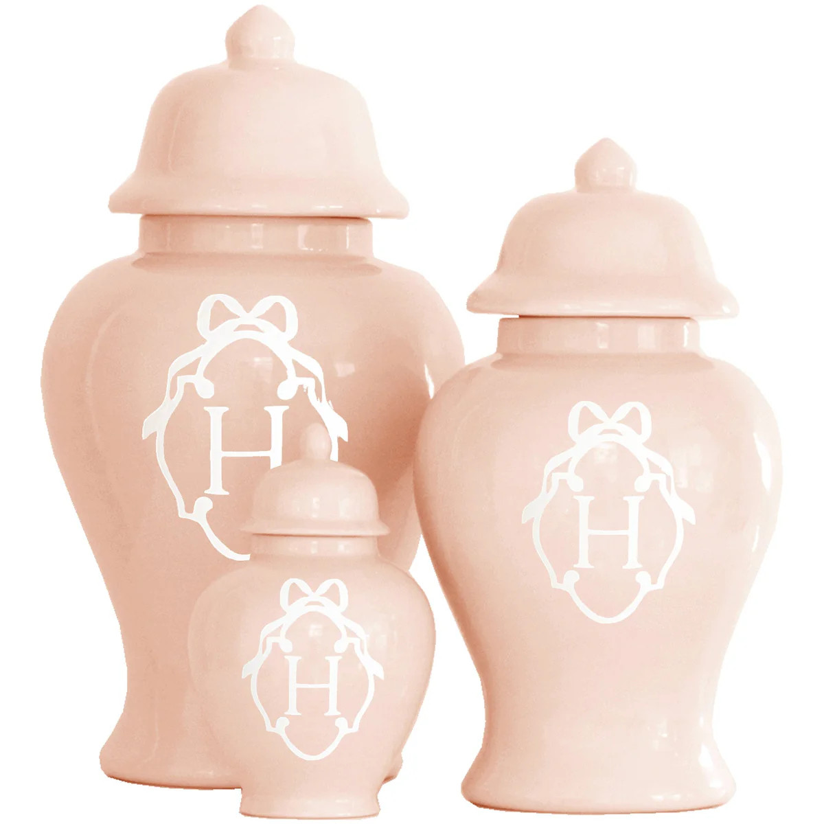 Bow Monogram Ginger Jars in Blush | Ruby Clay Company