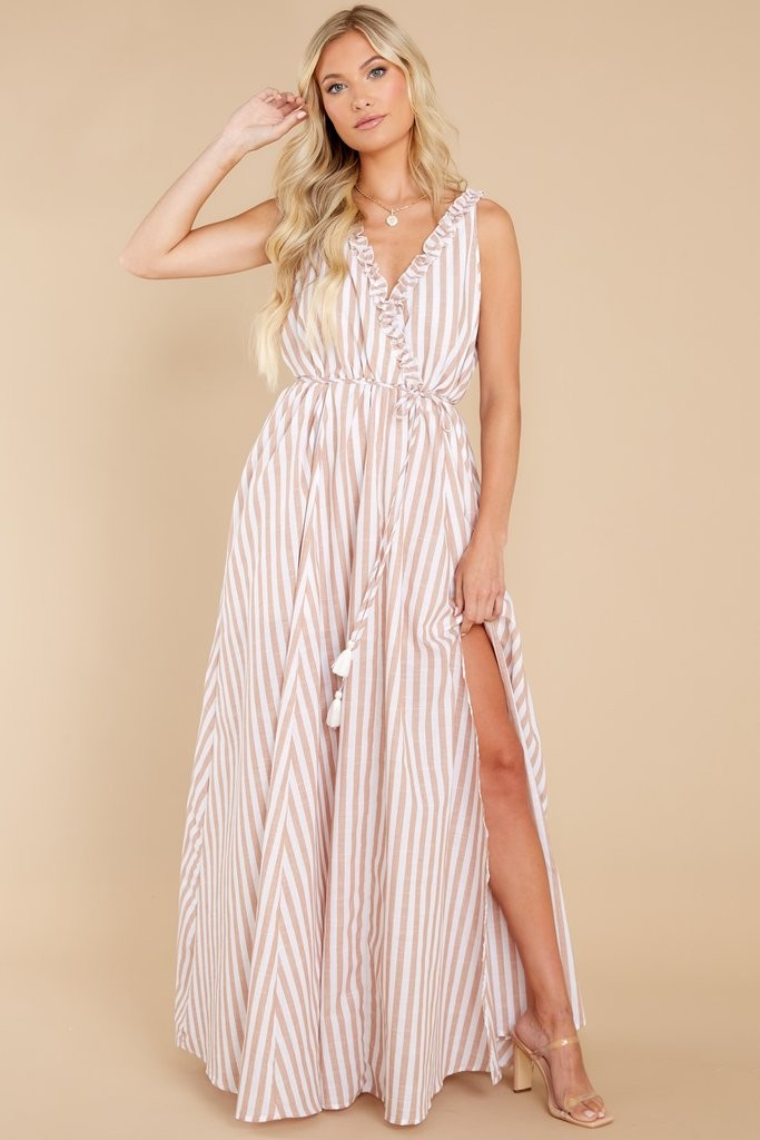 Desert Dreaming Beige Stripe Maxi Dress | Red Dress 