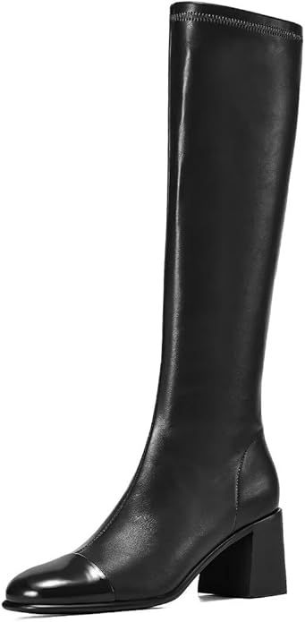 Stretch Knee High Boots for Women Block Heel Chunky Tall Boots Round Toe Elastic Long Boots Ridin... | Amazon (US)