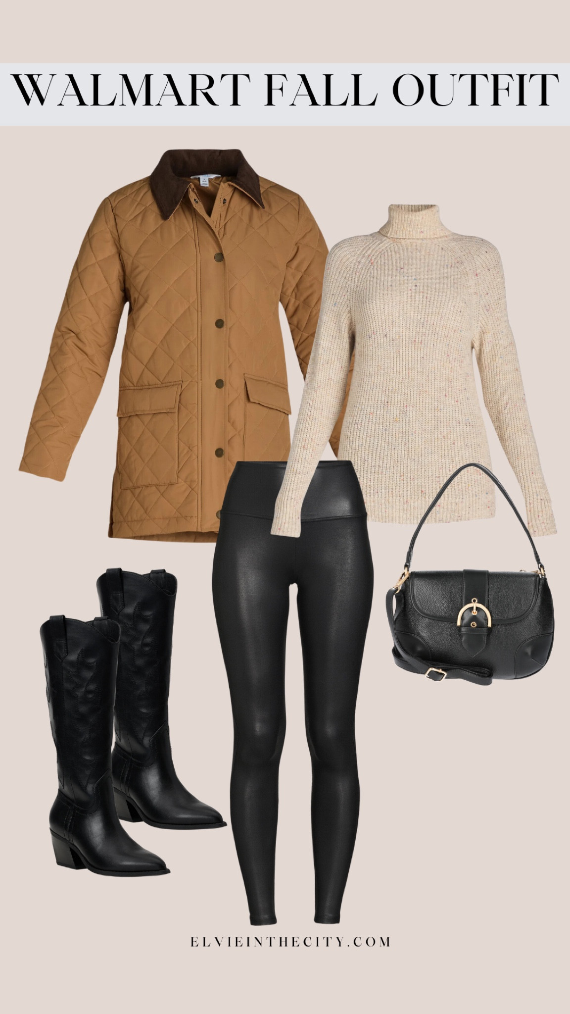 This fall outfit from Walmart includes a flecked turtleneck sweater paired with high-waisted faux leather leggings, a quilted barn coat, embossed western boots, and buckle shoulder bag.

Ootd, fall outfit, fall coat, fall leggings, fashion over 40, Walmart fashion

#LTKStyleTip #LTKFindsUnder50 #LTKOver40