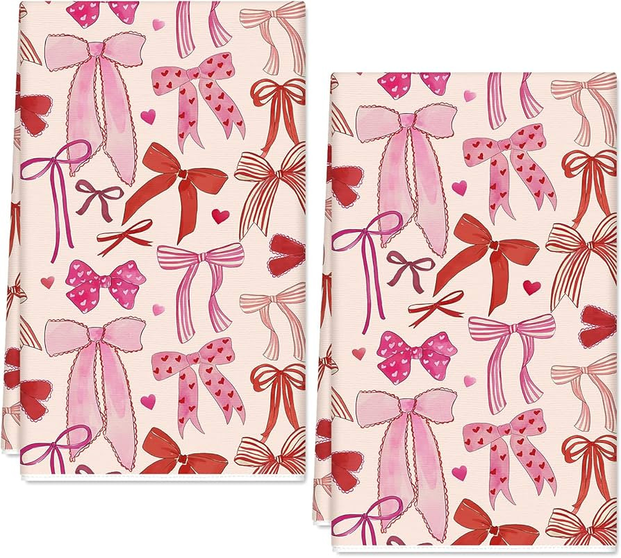 Valentine's Day Kitchen Towel Dish Towel Coquette Pink Bow Hand Drying Tea Towels for Wedding Hou... | Amazon (US)