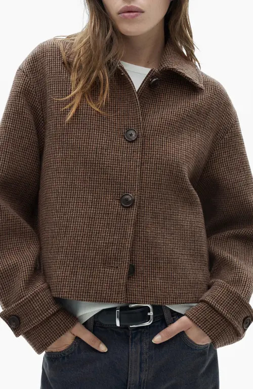 MANGO Micro Houndstooth Check Wool Blend Jacket in Brown at Nordstrom, Size Medium | Nordstrom