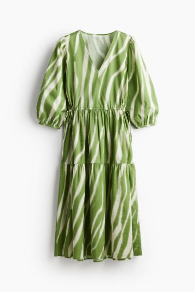 Drawstring-waist Dress - Green/patterned - Ladies | H&M US | H&M (US + CA)