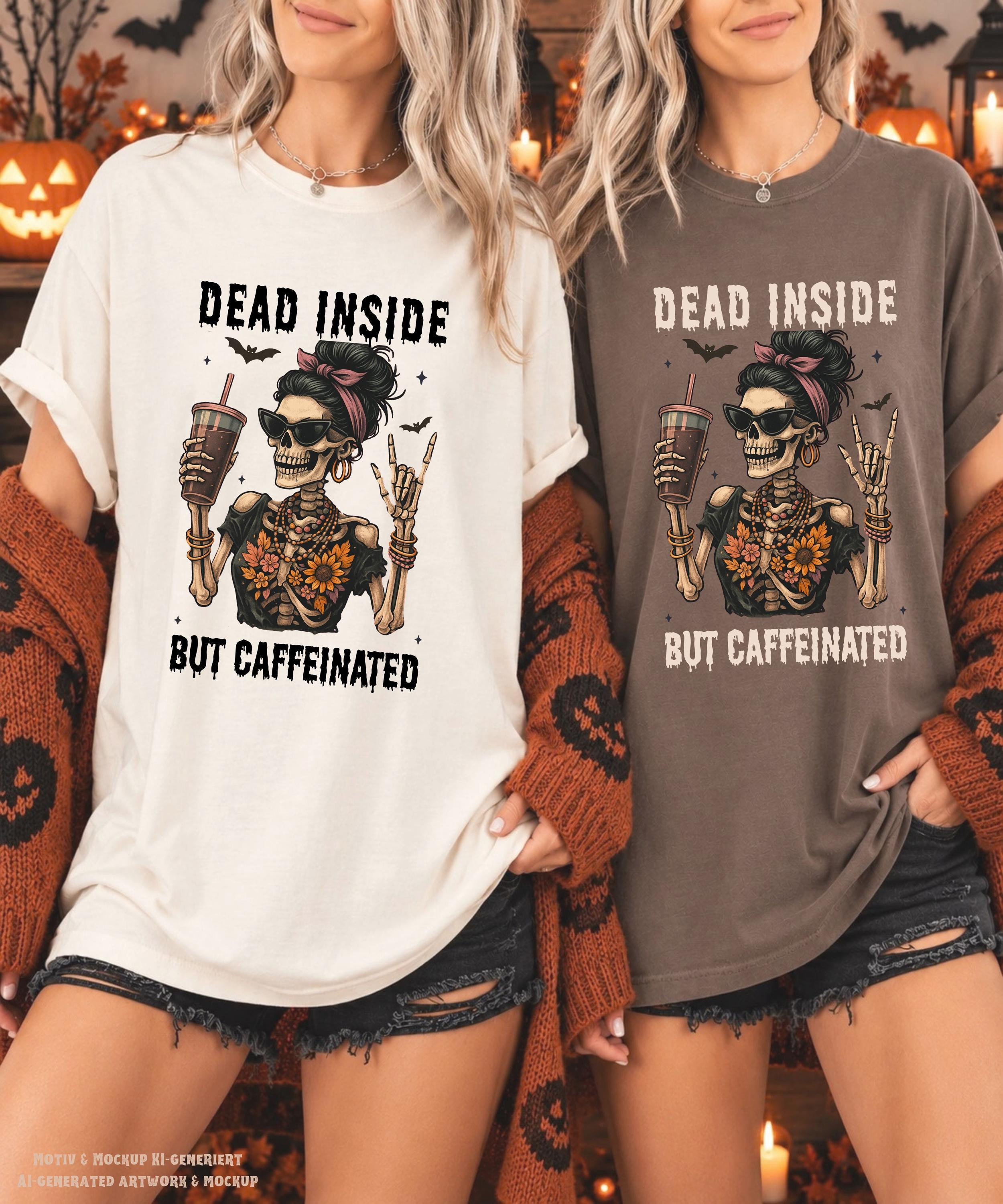 Dead Inside But Caffeinated Shirt – Comfort Colors 1717 Coffee Skeleton Tee, Funny Halloween Shirt, Spooky Season Gift | Etsy (Global)