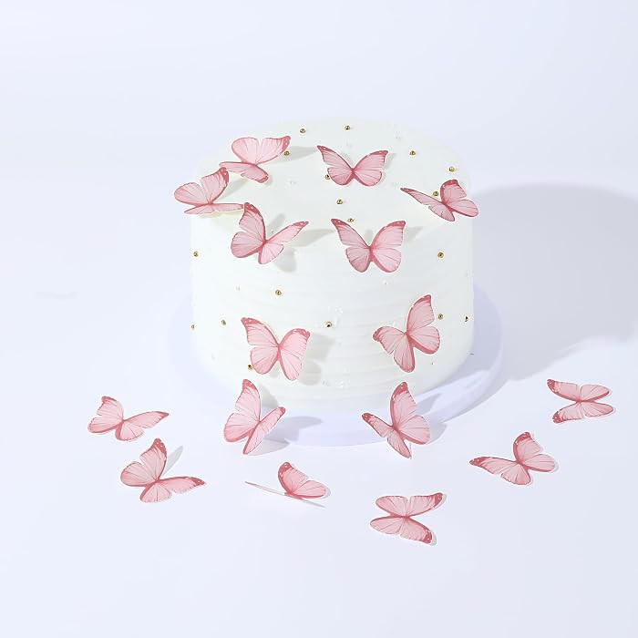 48Pcs Edible Butterflies for Cake Decorations Pink Wafer Paper Butterfly Cupcake Toppers Wafer Gl... | Amazon (US)