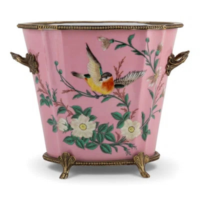 Pink Garden Oval Porcelain Planter with Bronze Ormolu | Wayfair North America