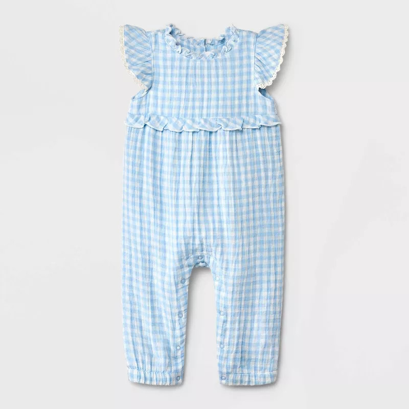 Baby Girls' Gingham Sleeveless Romper - Cat & Jack™ Blue | Target