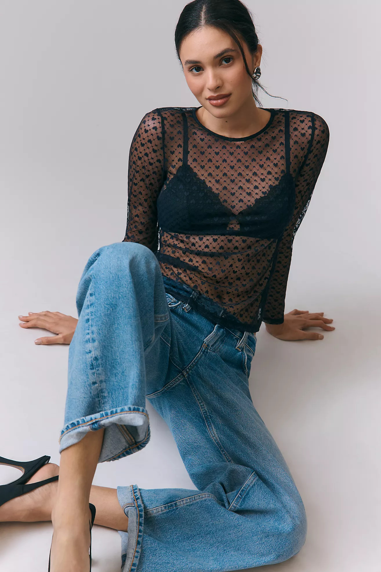 Maeve Sheer Heart Long-Sleeve Top | Anthropologie (US)