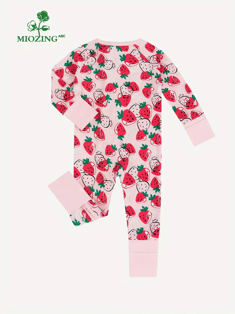 MIOZING Newborn Baby Girls Comfy High-end Bamboo Strawberry Print Cute & Elastic Bodysuit | Temu Affiliate Program