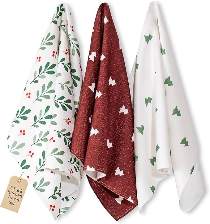 Christmas Kitchen Towels Set of 3 Snowflaked – Microfiber Waffle Weave Dish Towels 16x24, Super... | Amazon (US)