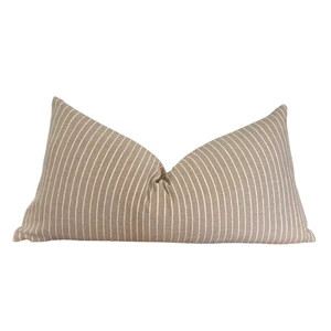 Long Lumbar Warm Taupe and Cream Stripe Throw Pillow Cover, Square or Lumbar Pillow Cover, Cover ... | Etsy (US)