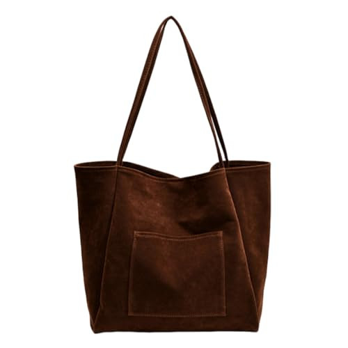 Lushandy Brown Suede Bag Faux Suede Tote Bag Leather Hobo Bags for Women Dark Brown Suede Purse Slouchy Tote Bag Fall Handbag | Amazon (US)