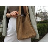 Suede Shoulder Bag, Leather Shopper Slouchy Tan Tote, Bag For Women, Beige Tan | Etsy (US)