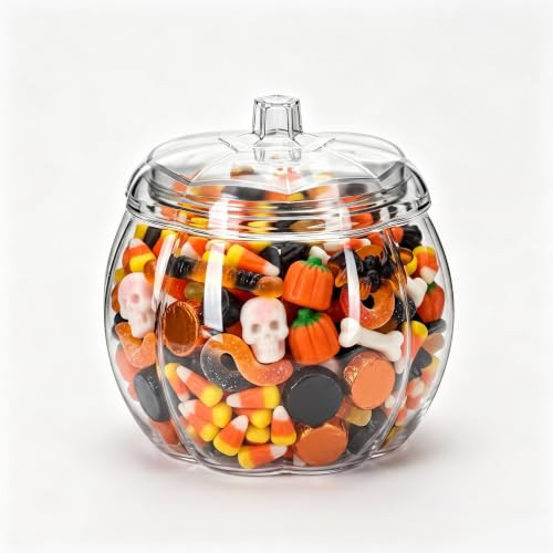 HANZE Pumpkin Shaped Candy Jar, Plastic Container with Lid - Clear (1 Pack) | Amazon (US)
