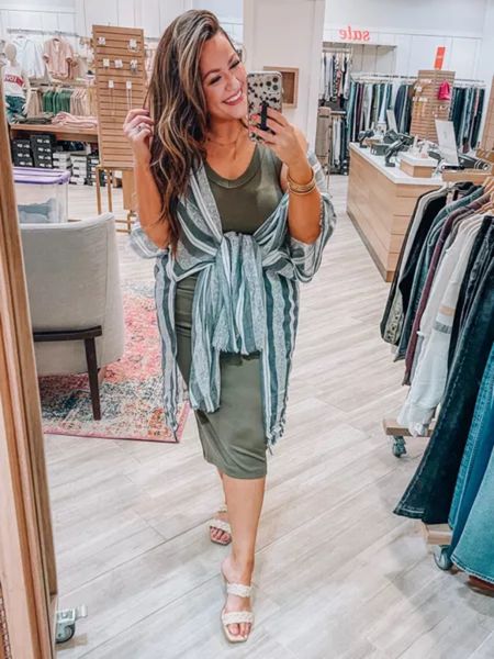 Vacation outfit Stretchy comfy dress I bought this in two colors it’s al amazing wearing a large Lightweight wrap kimono Woven sandals tts

#LTKcurves #LTKstyletip #LTKtravel