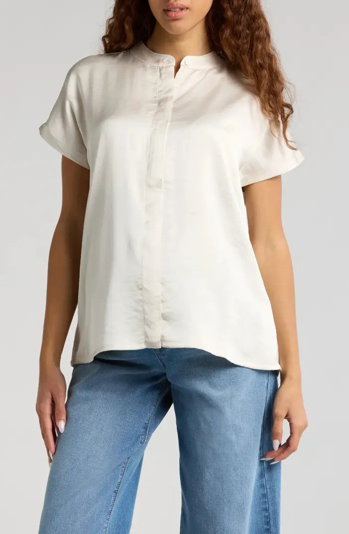 Marion Women's Short Sleeve Satin Maternity Shell Top with Concealed Nursing Zip | Nordstrom | Nordstrom