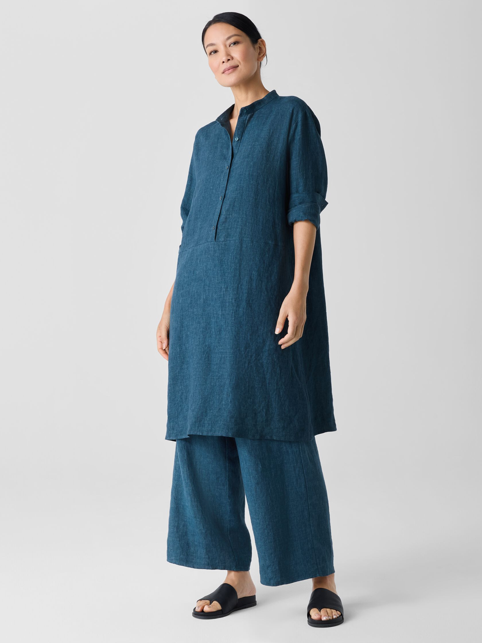 Washed Organic Linen D\u00e9lav\u00e9 Shirtdress | Eileen Fisher