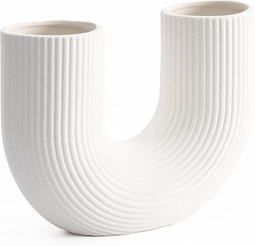 COEAZY Flower Vase | Ceramic Vases for Decor | with U Shaped Ribbed | Unique Aesthetic Home Decor... | Amazon (US)