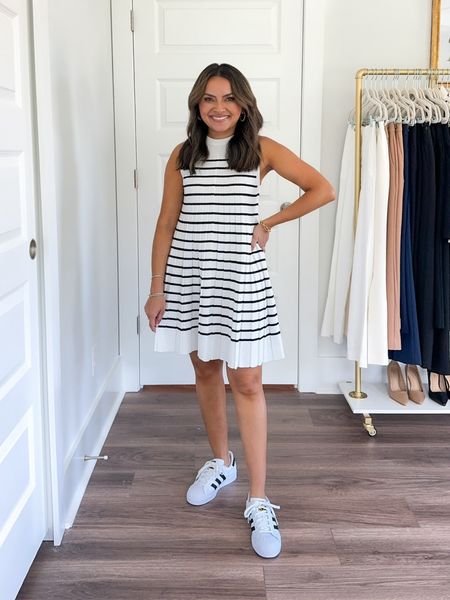 Black and white stripe dress size XS TTS 
Black and White sneakers size 5 1/2 - run big so I sized down a size! Usually a 6.5 in sneakers 

Wedding guest Dress
Summer Dress 
Travel Outfit 
Summer Outfit 
Sandals 
Summer OOTD 

Honey Sweet Petite 
Honeysweetpetite

#LTKFindsUnder100 #LTKStyleTip #LTKShoeCrush